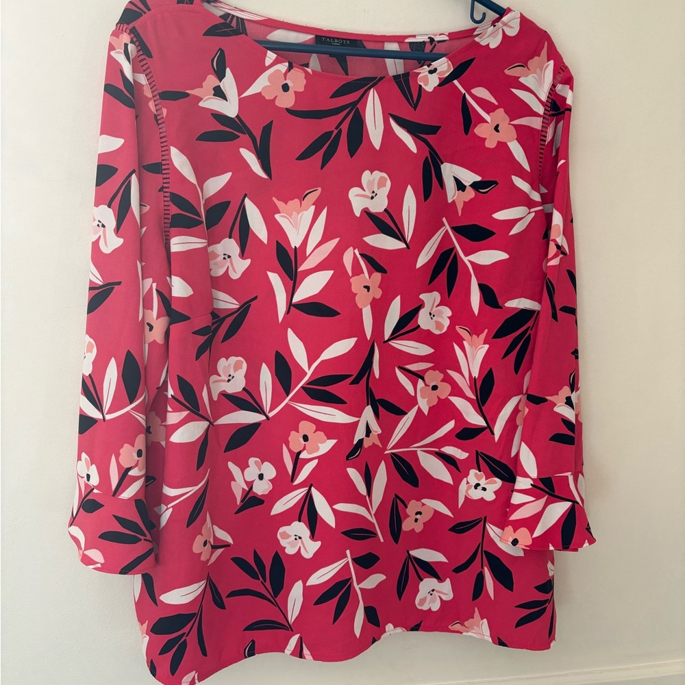 Talbots Women Red 3/4 Sleeve Blouse ,Side Zipper Beautiful Sleeves-Sz 1X - Picture 2 of 8
